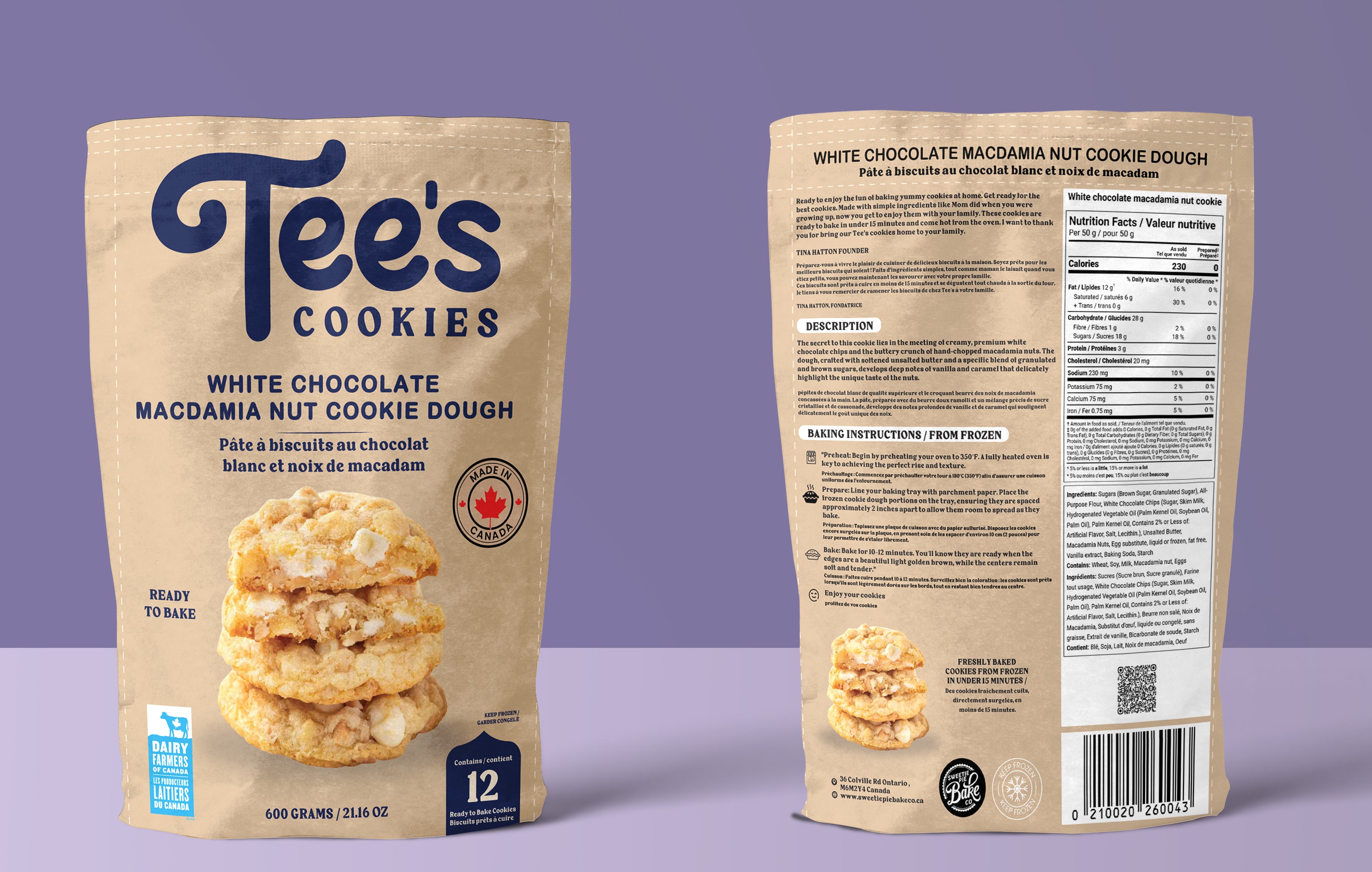 WHITE CHOCOLATE MACADAMIA NUT COOKIE DOUGH FROZEN READY TO BAKE POUCH