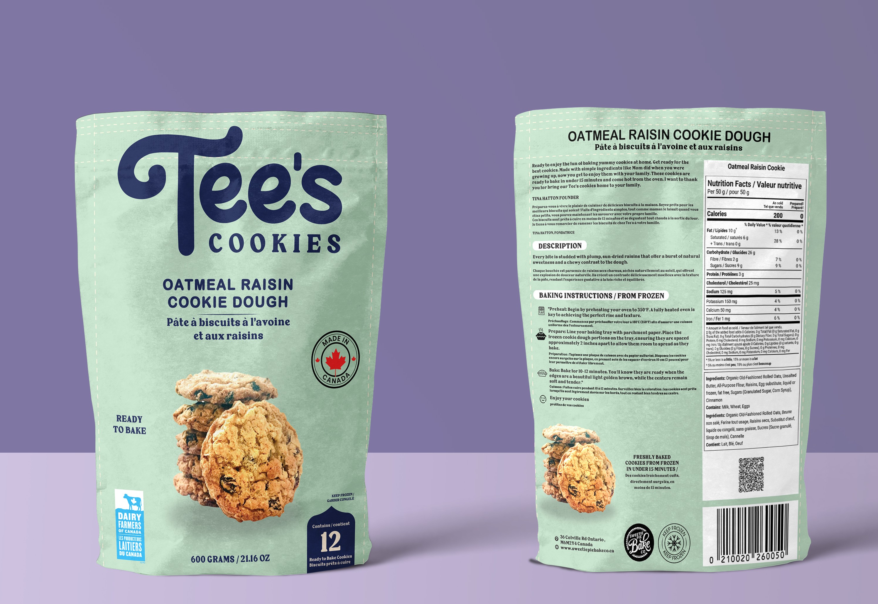 OATMEAL RAISIN COOKIE DOUGH FROZEN READY TO BAKE POUCH